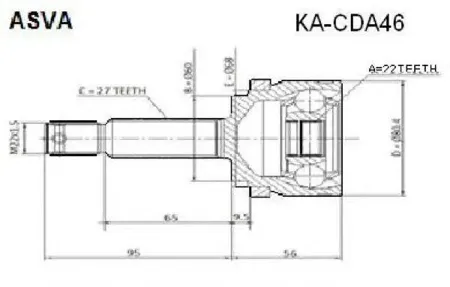 ASVA KACDA46 ШРУС HYUNDAI/KIA CEED 07- наружн. 22x60x27