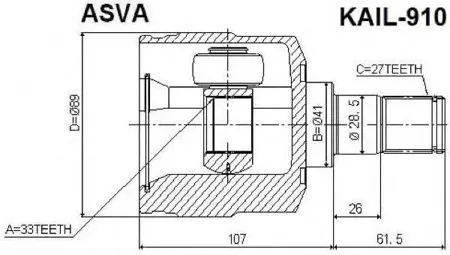 ASVA KAIL910 ШРУС внутренний | перед лев |