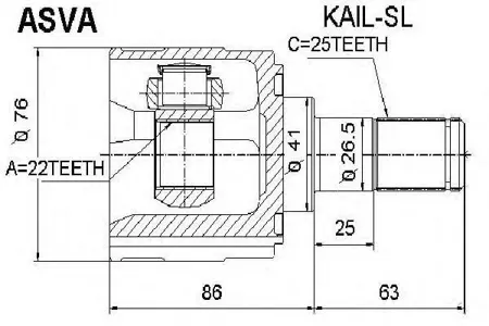 ASVA KAILSL ШРУС внутренний левый 22x41x25
