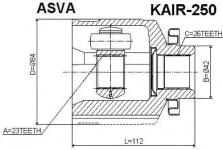 ASVA KAIR250 ВЫВЕДЕНО ИЗ АССОРТИМЕНТА ШРУС HYUNDAI/KIA TUCSON 04- внутр. прав. 23x42x26
