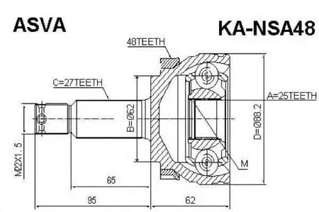 ASVA KANSA48 ШРУС HYUNDAI/KIA SPORTAGE/TUCSON 04- наружн. 25x62x27