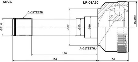 ASVA LR08A60 ШРУС внешний | перед |