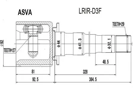 ASVA LRIRD3F ШРУС внутренний правый 27x44x29