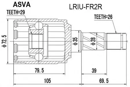 ASVA LRIUFR2R ШРУС внутренний задний 29x35x26
