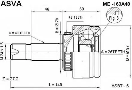ASVA ME163A48 ШРУС НАРУЖНЫЙ 26X79X30 (10013030/020718/0010025/5, КИТАЙ)