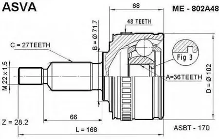 ASVA ME802A48 ШРУС наружный 36x71.6x27