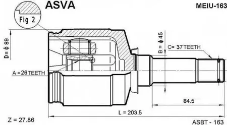 ASVA MEIU163 ШРУС внутренний 26x45x37