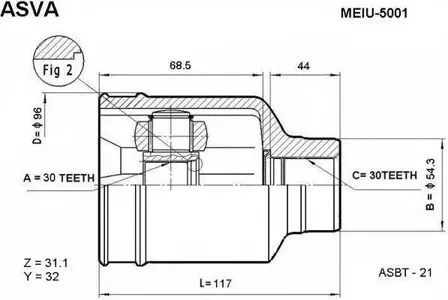 ASVA MEIU5001 Шрус внутренний 30x54x30