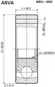 ASVA MEIU5002 ШРУС внутренний 30x122