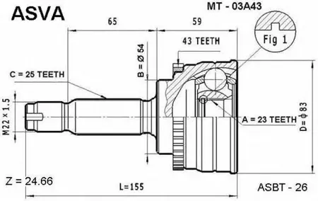 ASVA MT03A43 ШРУС наружный 23x54x25