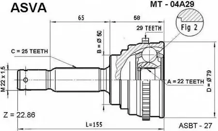 ASVA MT04A29 ШРУС наружный 22x50x25