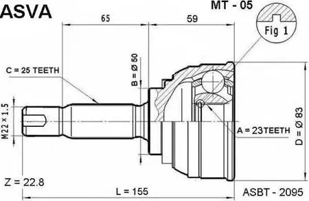 ASVA MT05 ШРУС MITSUBISHI LANCER/GALANT/COLT -92 наружн. 23x50x25