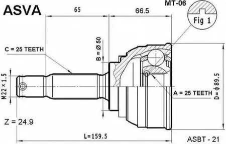 ASVA MT06 ШРУС MITSUBISHI GALANT -90 наружн. 25x50x25