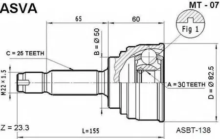 ASVA MT07 ШРУС  (гарантия 12  месяцев) 12 MT07