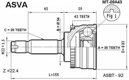 ASVA MT09A43 ШРУС наружный 30x54x25