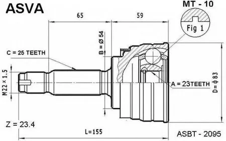 ASVA MT10 ШРУС наружный 23x54x25