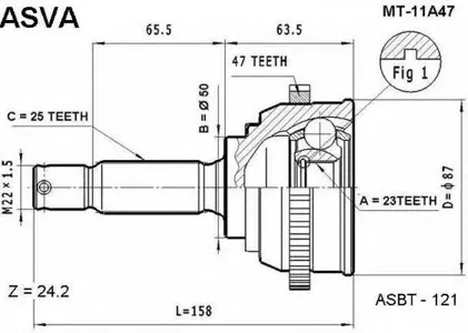 ASVA MT11A47 ШРУС HYUNDAI/KIA SONATA наружн. 23x50x25