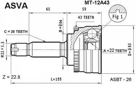 ASVA MT12A43 ШРУС наружный 22x54x25