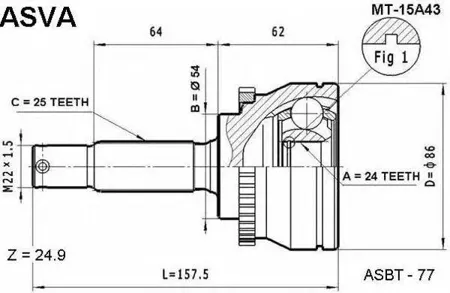 ASVA MT15A43 ШРУС наружный 24x54x25
