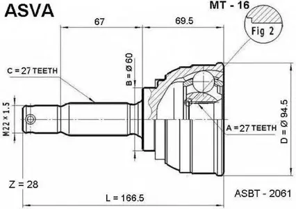 ASVA MT16 ШРУС наружный 27x60x27