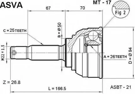 ASVA MT17 ШРУС НАРУЖНЫЙ 26X50X25