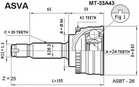 ASVA MT33A43 ШРУС MITSUBISHI наружн. 24x54x25