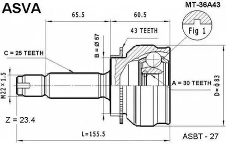ASVA MT36A43 ШРУС наружный 30x57x25