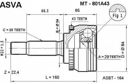 ASVA MT801A43 ШРУС наружный 29x54x25