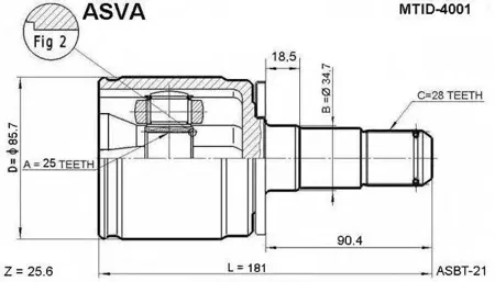 ASVA MTID4001 ШРУС внутренний левый 25x34.7x28