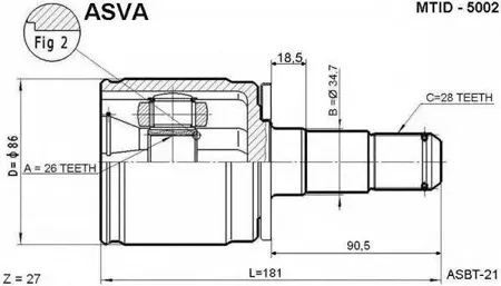 ASVA MTID5002 ШРУС внутренний | перед лев |