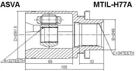 ASVA MTILH77A ШРУС MITSUBISHI PAJERO PININ внутр. лев. 32x48x34