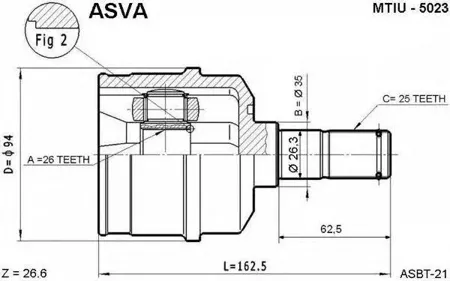 ASVA MTIU5023 ВЫВЕДЕНО ИЗ АССОРТИМЕНТА ШРУС MITSUBISHI внутр. прав. 26x35x25