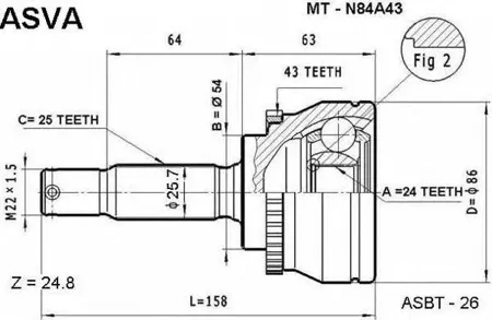 ASVA MTN84A43 ШРУС MITSUBISHI CHARIOT/GRANDIS/SPACE WAGON наруж.