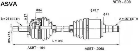 ASVA MTR808 Привод в сборе MITSUBISHI LANCER -13