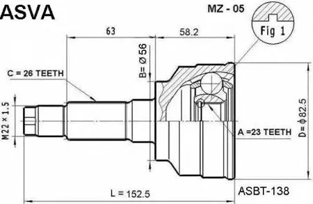 ASVA MZ05 ШРУС наружный 23x56x26