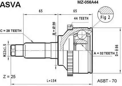 ASVA MZ056A44 ШРУС внешний | перед |