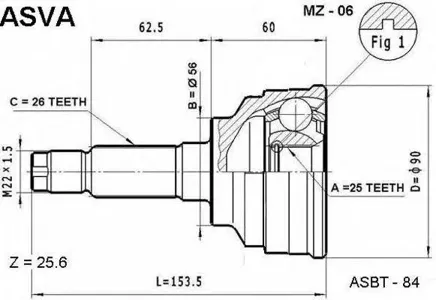ASVA MZ06 ШРУС наружный 25x56x26