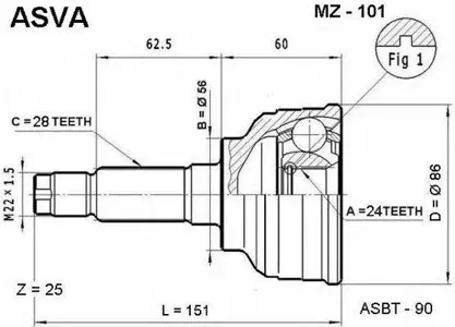 ASVA MZ101 ШРУС наружный 24x56x28