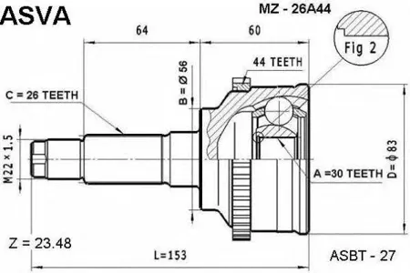 ASVA MZ26A44 ШРУС наружный 30x56x26
