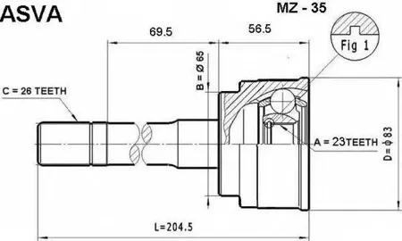 ASVA MZ35 ШРУС наружный 23x65x26