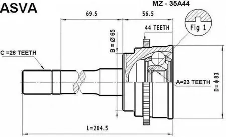 ASVA MZ35A44 ШРУС внешний | перед |