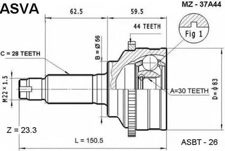 ASVA MZ37A44 ШРУС НАРУЖНЫЙ 30X56X28