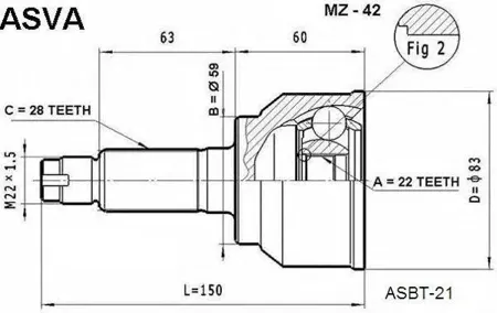 ASVA MZ42 ШРУС НАРУЖНЫЙ 22X58.6X28
