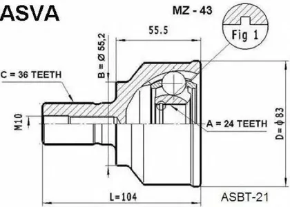 ASVA MZ43 ШРУС НАРУЖНЫЙ 24X55.2X36