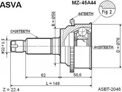 ASVA MZ45A44 ШРУС наружный 29x56x26