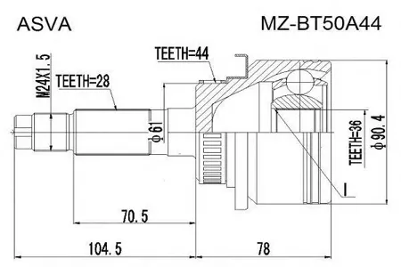 ASVA MZBT50A44 ШРУС наружный 36x61x28