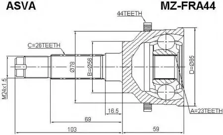 ASVA MZFRA44 ШРУС наружный 23x56x26