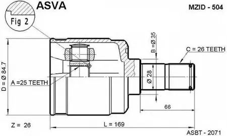 ASVA MZID504 ШРУС внутренний левый 25x35x26