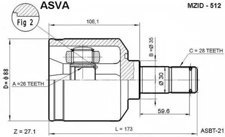 ASVA MZID512 ШРУС внутренний левый 26x35x28