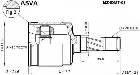 ASVA MZIDMT02 ШРУС MAZDA 626 -99 внутр.лев